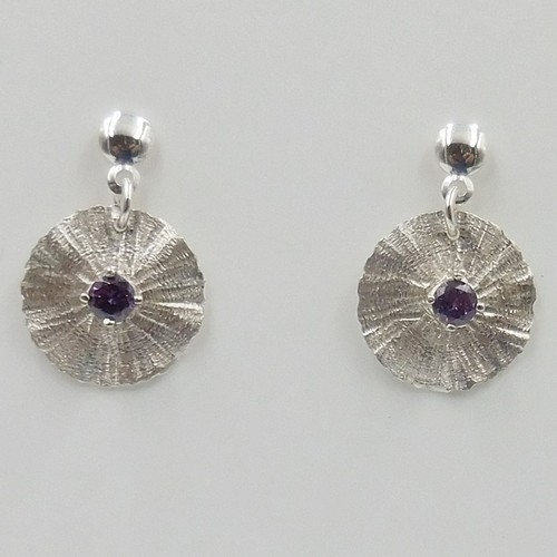 DKC-1172 Earrings, Texture Circles, Purple CZ $76 at Hunter Wolff Gallery